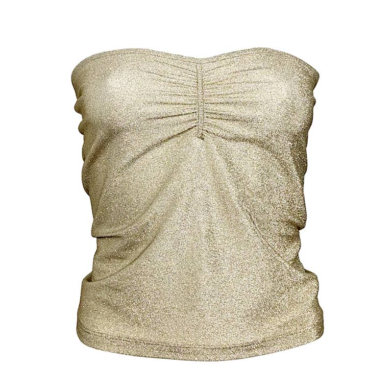 Strapless Fitted Shiny Light Gold Knitted Top | Lalipop Design | Wolf ...