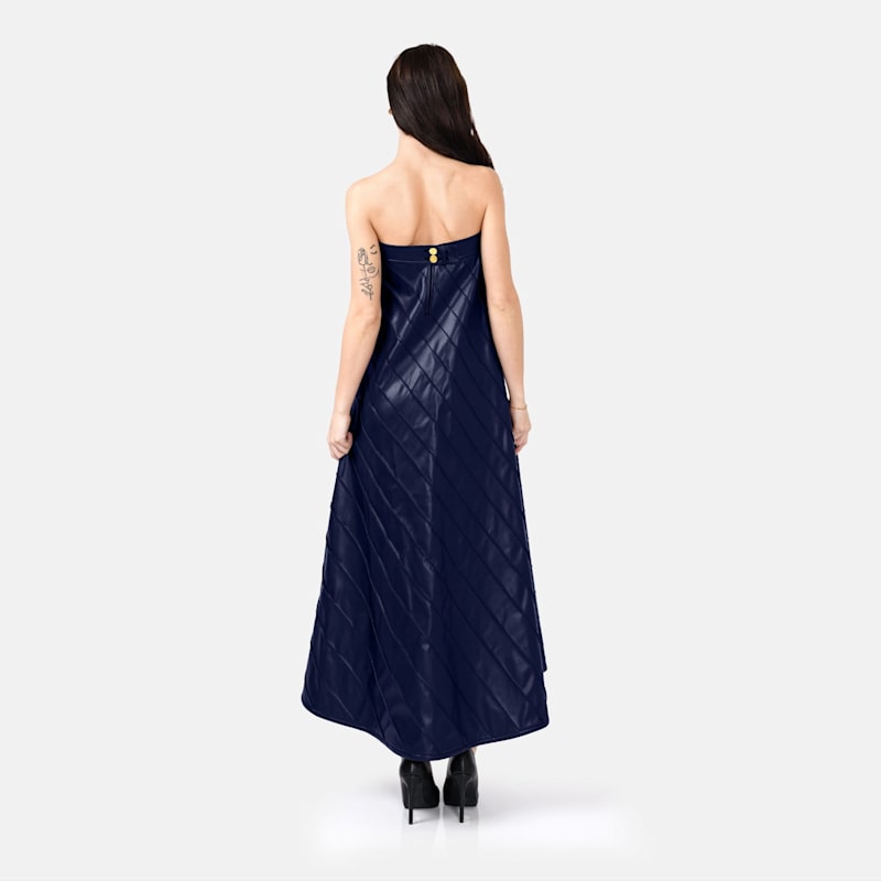 faux leather blue dress Navy Faux Leather Strapless Dress MEDIUM