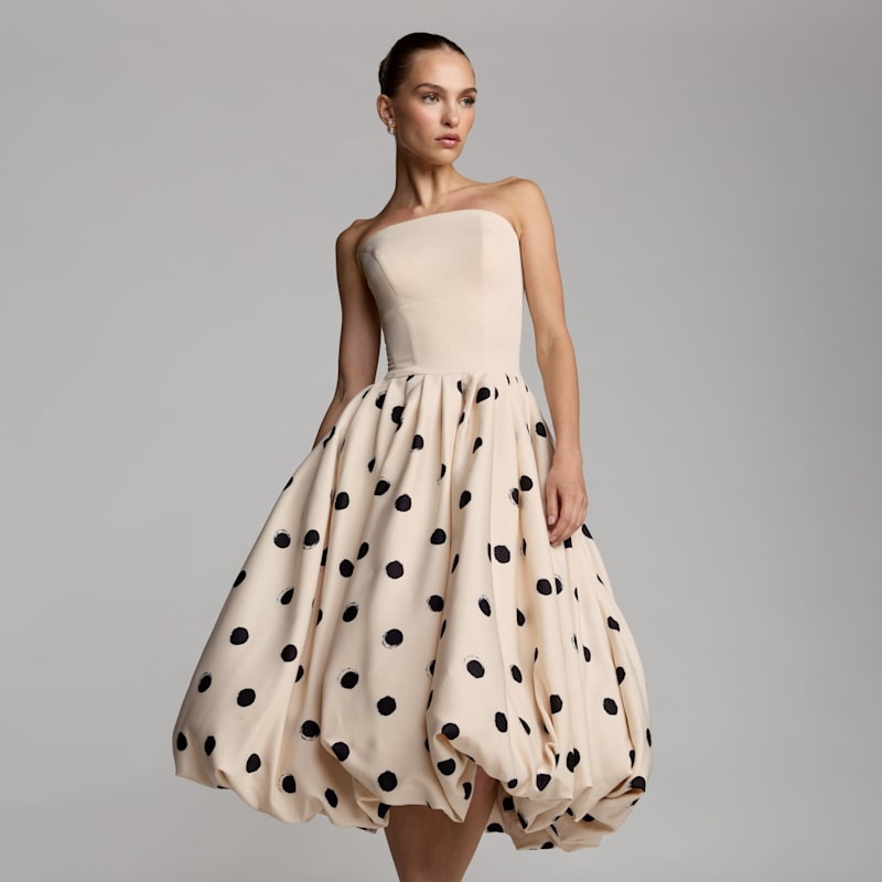 Thumbnail of Strapless Polka Dot Bubble Skirt Midi Dress image