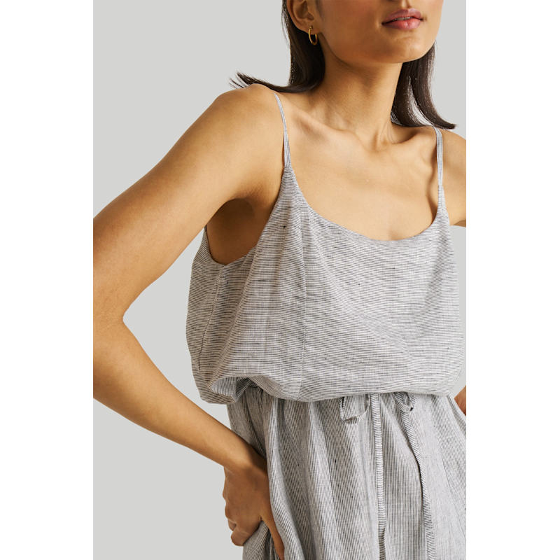 Thumbnail of Strappy Pin Stripped Maxi Linen Dress image