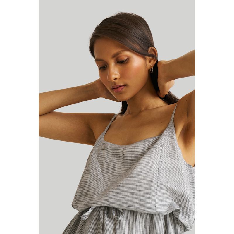 Thumbnail of Strappy Pin Stripped Maxi Linen Dress image