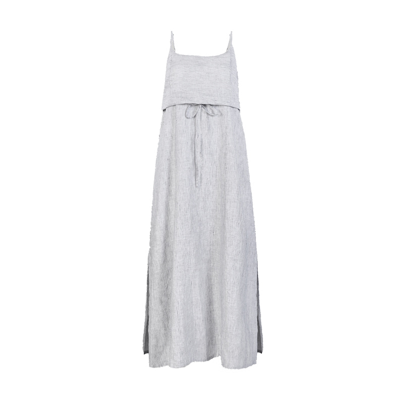 Thumbnail of Strappy Pin Stripped Maxi Linen Dress image