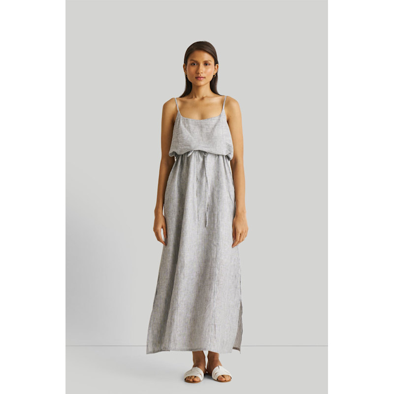 Thumbnail of Strappy Pin Stripped Maxi Linen Dress image
