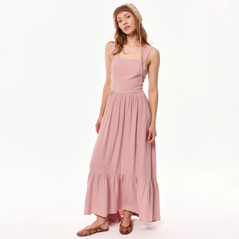 Thumbnail of Strappy Pink Dress With Flounce In Viscose And Linen – Meg image