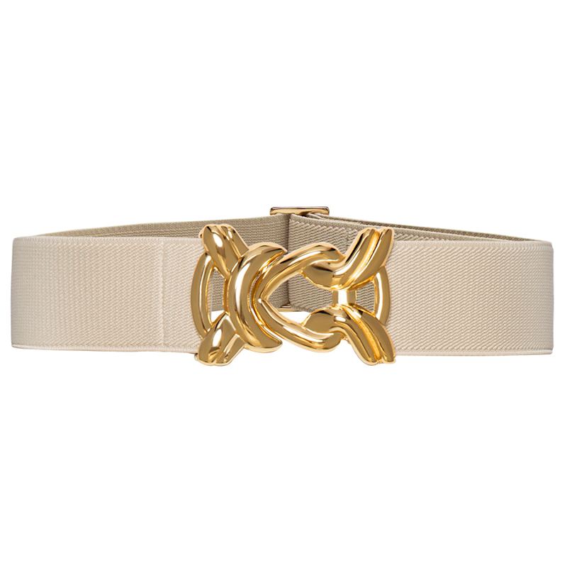 Stretch Belt With Gold Metal Knot Buckle - Off White  display picture 3