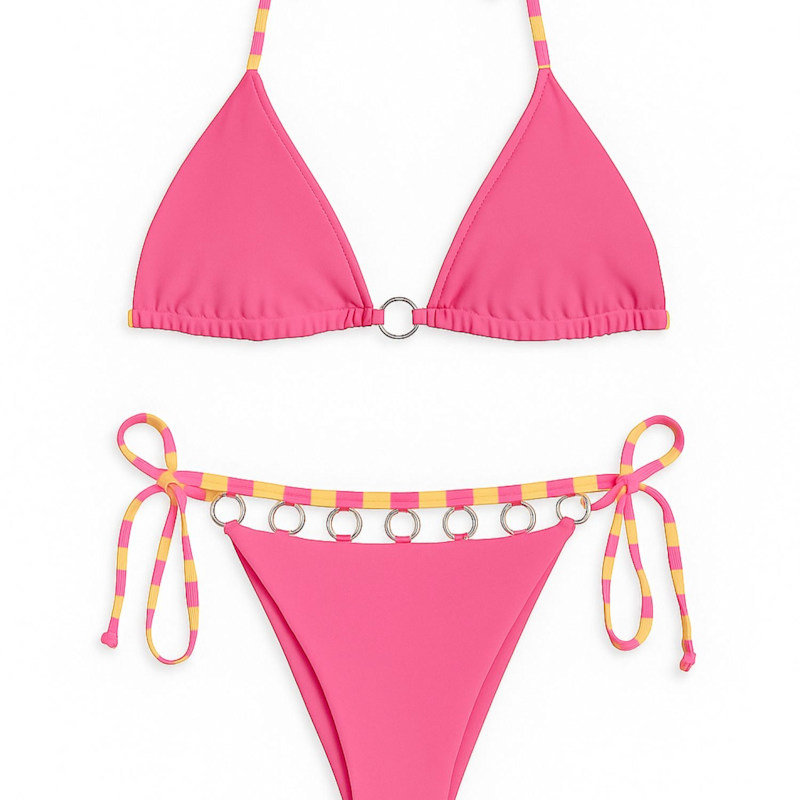 Thumbnail of String Bikini Set With Metal Detail - Pink & Orange image