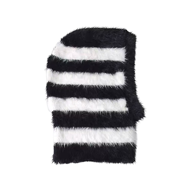 Thumbnail of Striped Black & White Striped Fuzzy Balaclava image