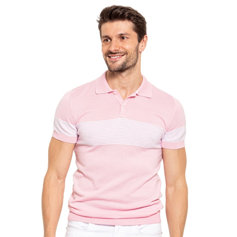 Thumbnail of Striped Chest Knit Polo - Pink image