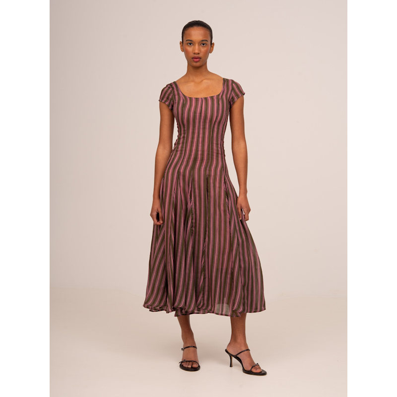 Thumbnail of Striped Honour Pink Print Occasion Dress image