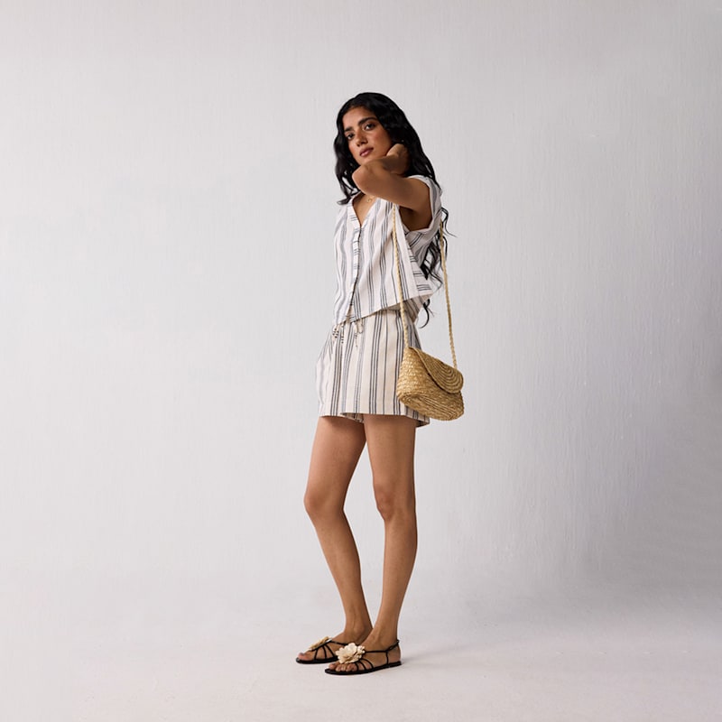 Thumbnail of Striped Matching Set With Regular Shorts & V-Neck Top image