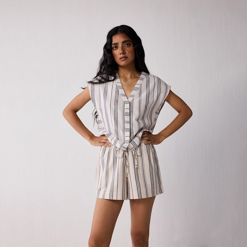 Thumbnail of Striped Matching Set With Regular Shorts & V-Neck Top image