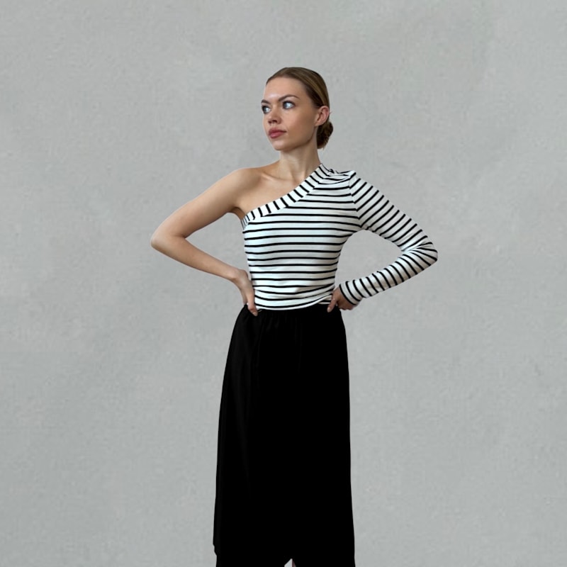 Thumbnail of Striped One Sleeve Top With Red Flower Pin image