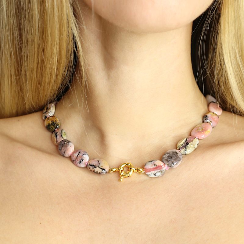 Thumbnail of Striped Pink Opal Necklace image