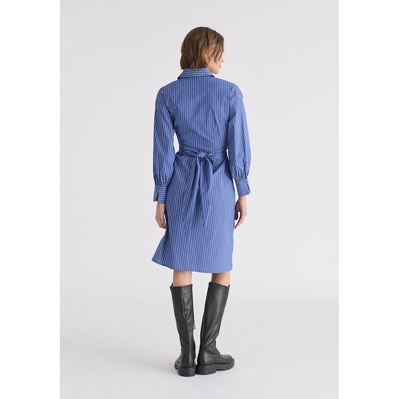 Thumbnail of Striped Shirt Dress With Waist Tie In Blue & White image