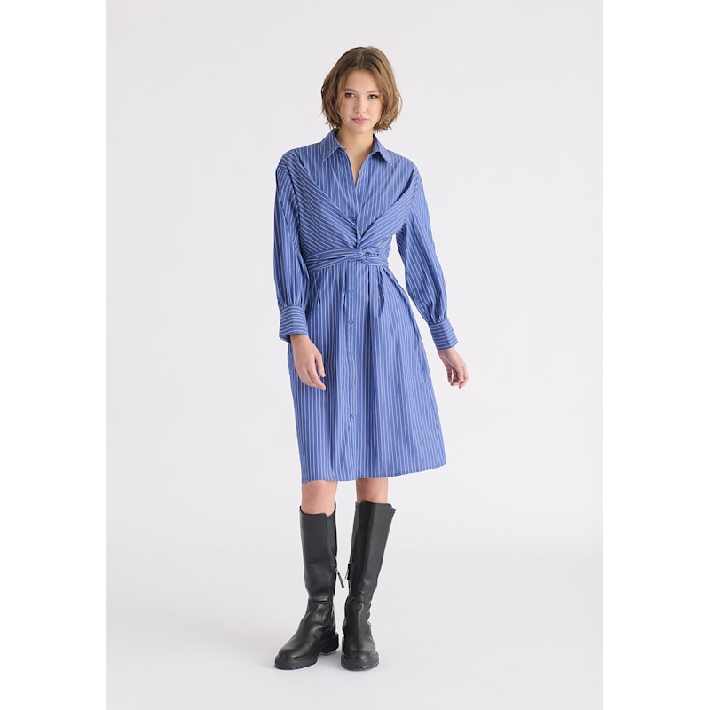 blue and white striped tie dress Saffron Blue Stripe Tie Mini Dress - 4 main image 1