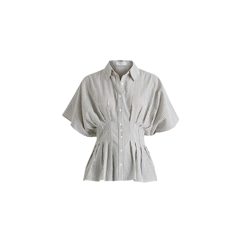 Thumbnail of Striped Shirt With Waist Pleats In White And Black image