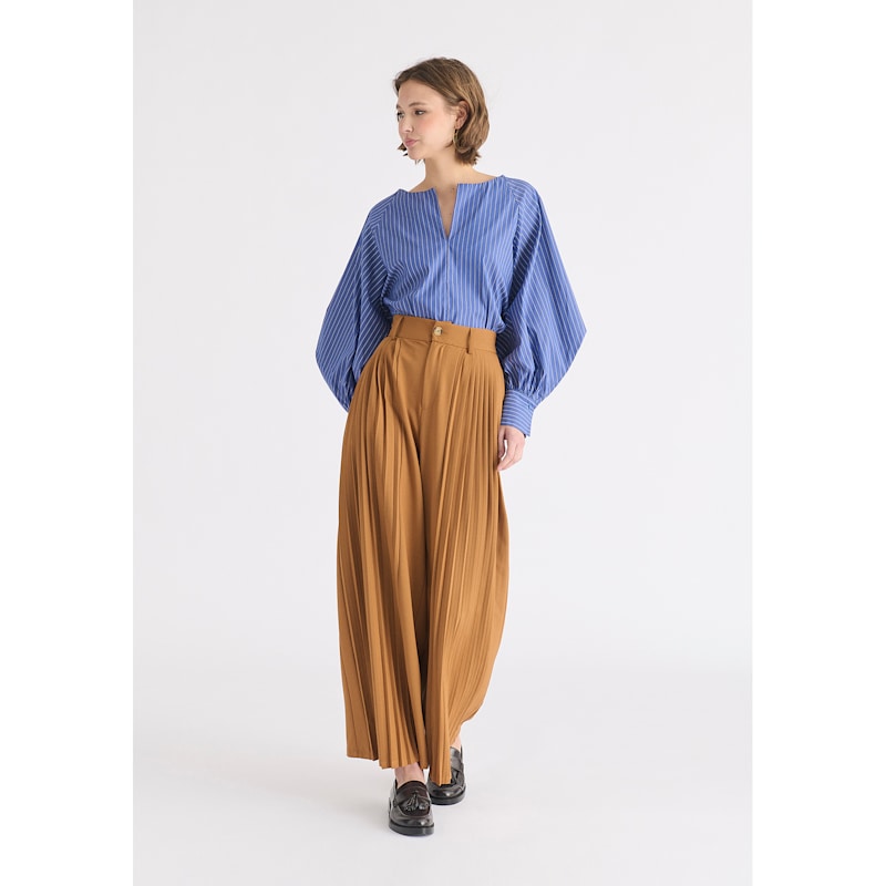 Thumbnail of Striped Volume Sleeve Blouse With Matching Belt In Blue & White Stripes image