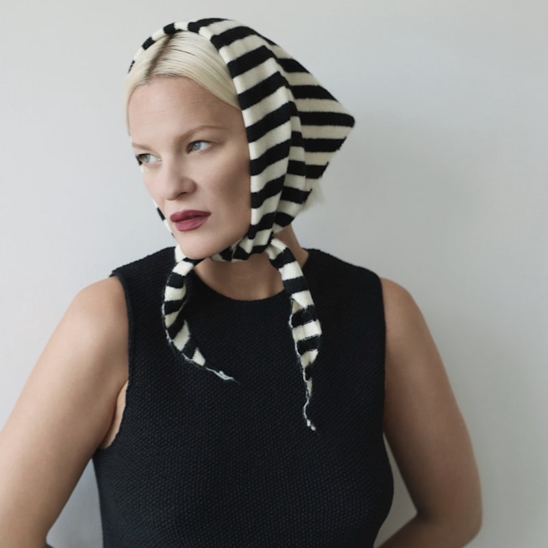 Thumbnail of Striped Wool Small Triangle Knitted Scarf image