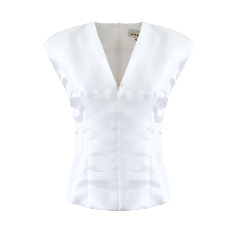 Thumbnail of Structured Fit Cap Sleeve V-Neck Blouse White image