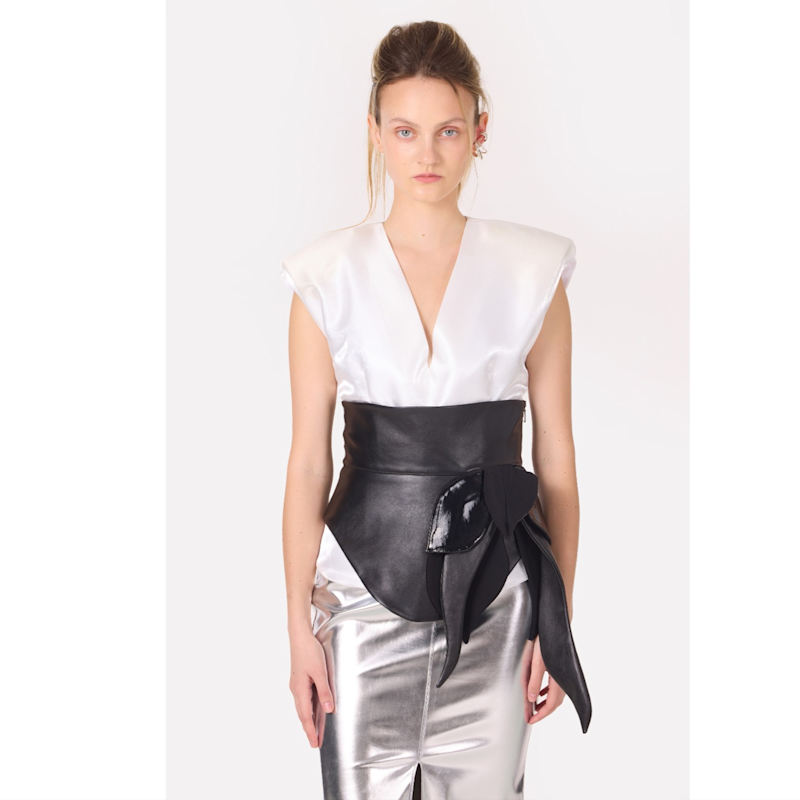 Thumbnail of Structured Fit Cap Sleeve V-Neck Blouse White image
