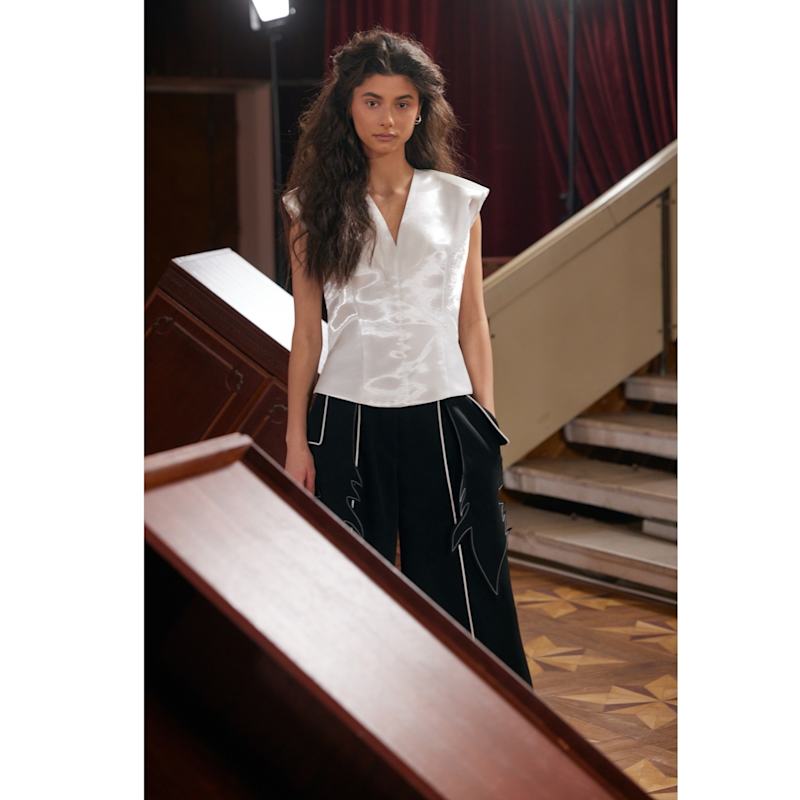 Thumbnail of Structured Fit Cap Sleeve V-Neck Blouse White image