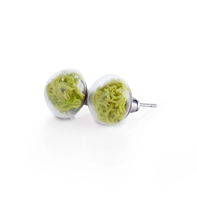 Thumbnail of Handmade Stud Earrings With Natural Neon Color Moss - Festival Jewelry image