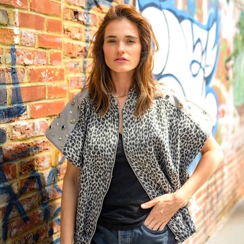 Thumbnail of Studded Tan Brown Sleeveless Bomber Jacket image