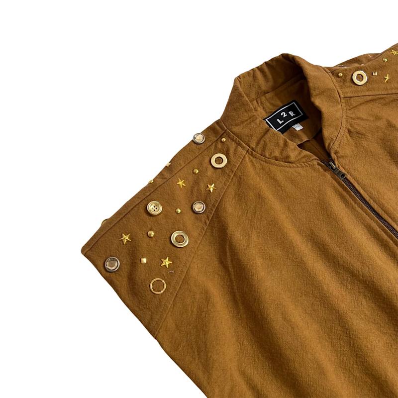 Thumbnail of Studded Tan Brown Sleeveless Bomber Jacket image