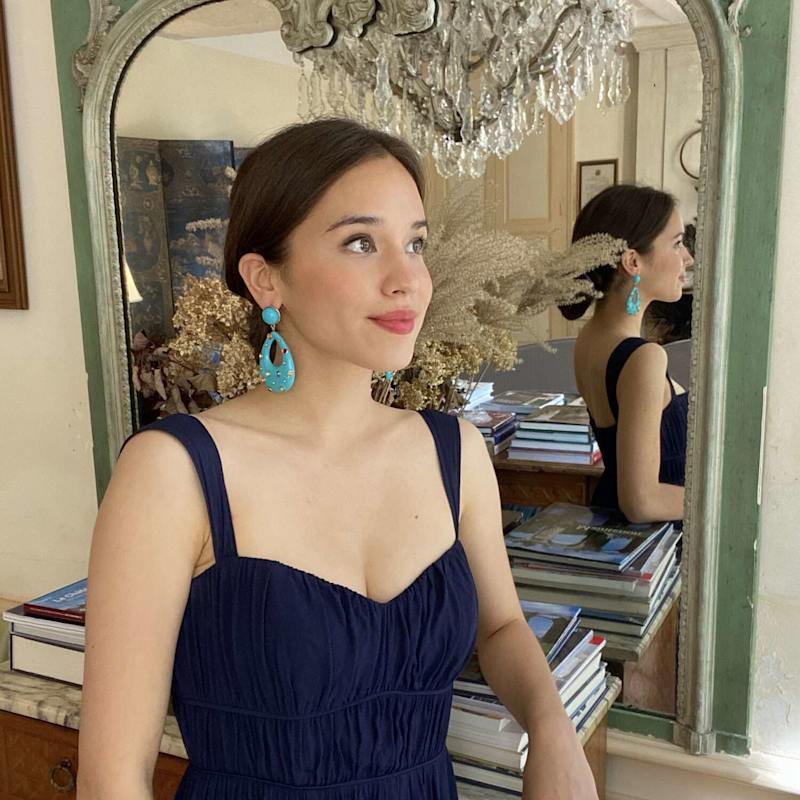 Thumbnail of Estelle Studded Turquoise Resin Large Hoop Earrings image