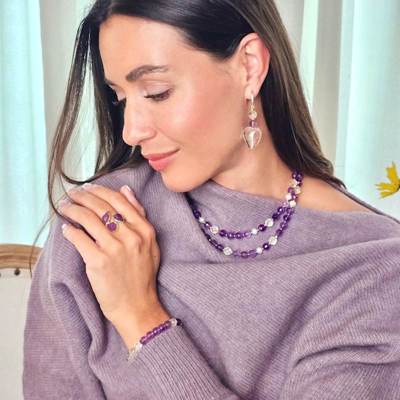 Thumbnail of Stunning Natural Amethyst Crystal Necklace And Bracelet Earrings Jewelry Set image
