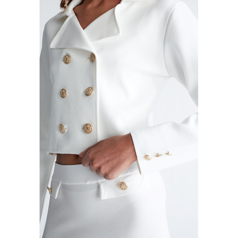 Thumbnail of Kathy Crop Blazer Knit Jacket In Ecru image