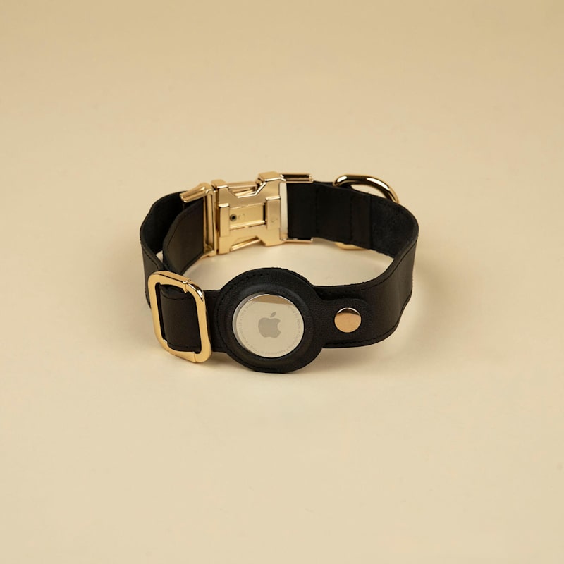 Thumbnail of Stylish Leather Airtag Dog Collar - Black - Davie image