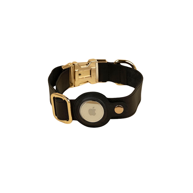 Thumbnail of Stylish Leather Airtag Dog Collar - Black - Davie image