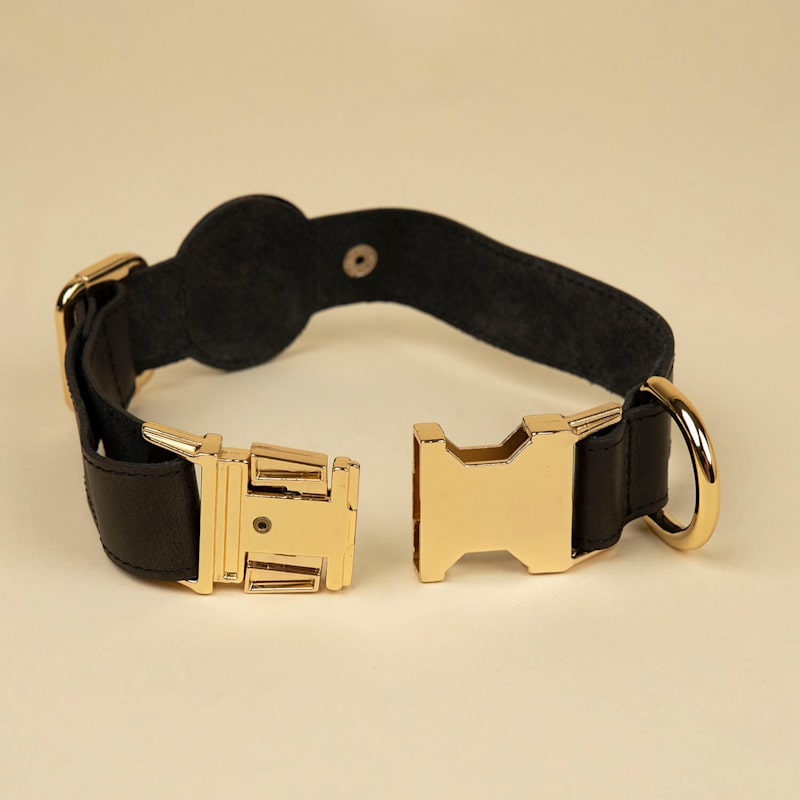 Thumbnail of Stylish Leather Airtag Dog Collar - Black - Davie image