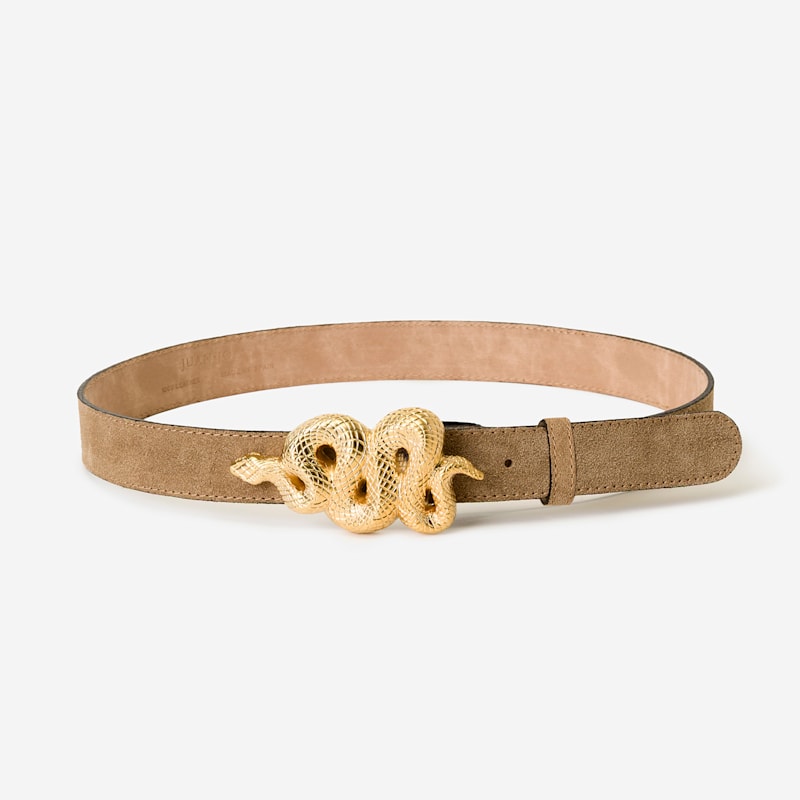 Thumbnail of Suede Belt With Gold Snake Buckle- Dark Brown image