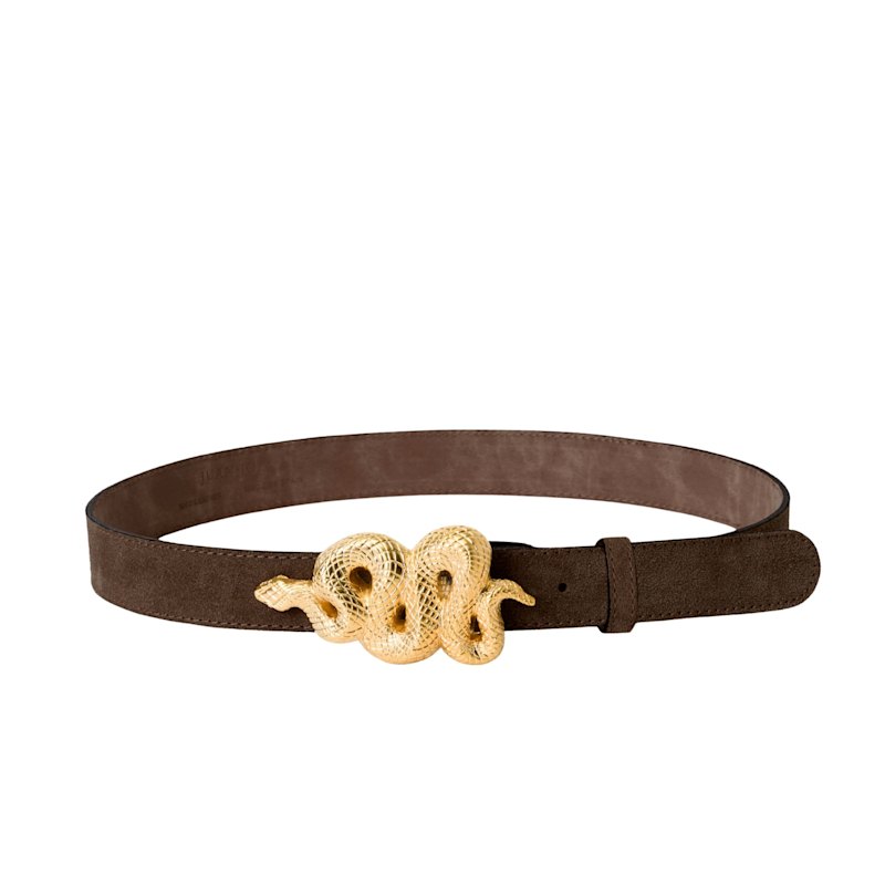 Thumbnail of Suede Belt With Gold Snake Buckle- Dark Brown image