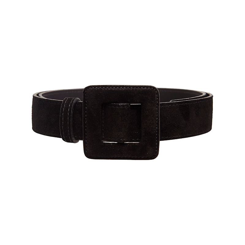 Suede Mini Square Buckle Belt - Black | BeltBe | Wolf & Badger