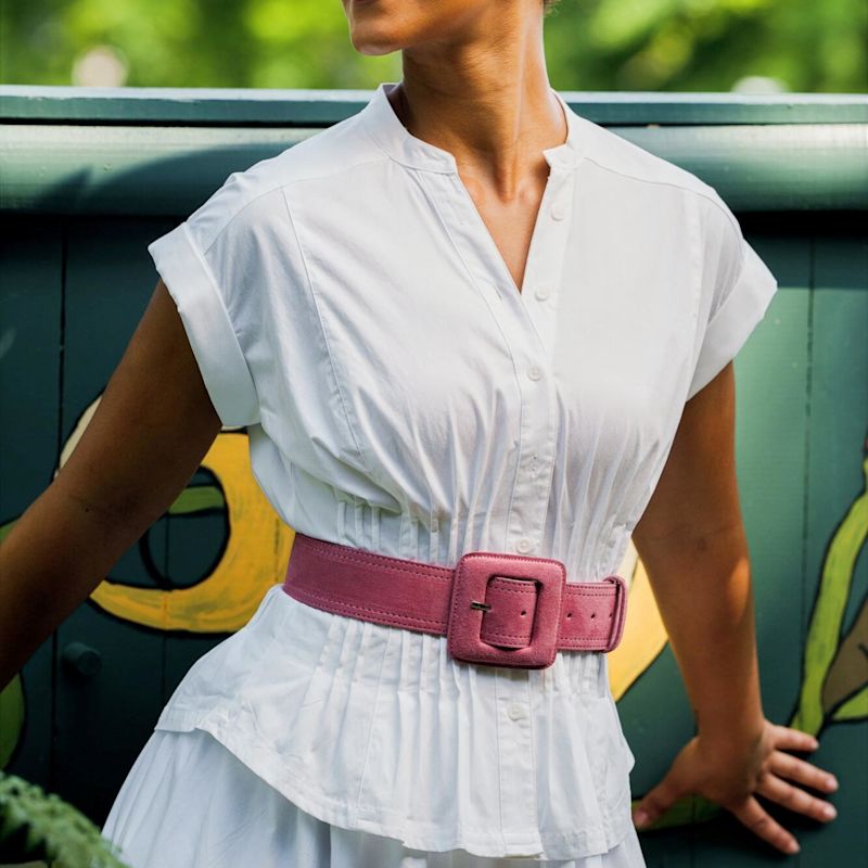 Thumbnail of Suede Square Buckle Belt - Bubblegum Pink image