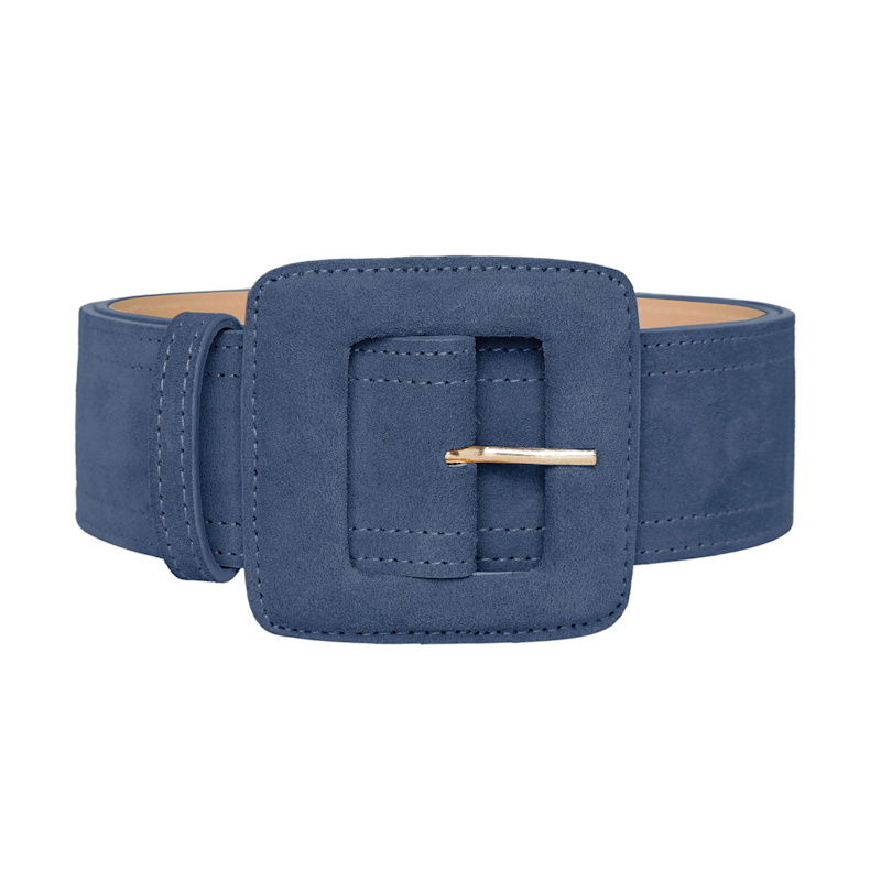 Suede Square Buckle Belt Navy Blue by BeltBe