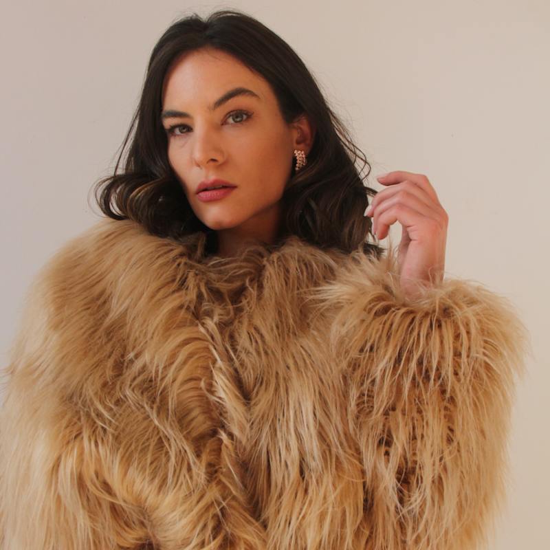 Thumbnail of Sugar Vegan Faux Fur Coat In Camel image