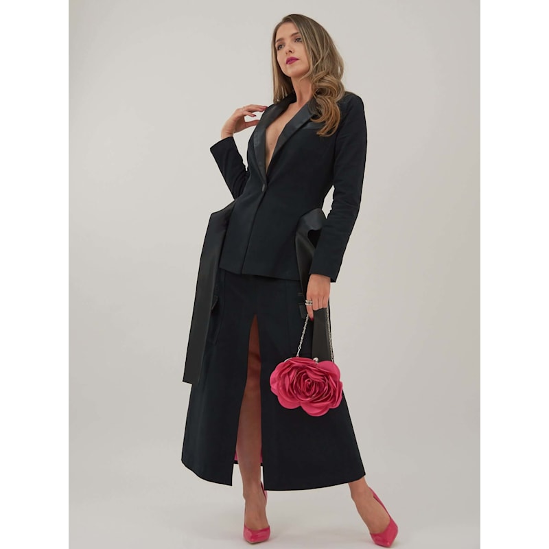 Thumbnail of Suit It Up Classic Blazer With Satin Details - Black image