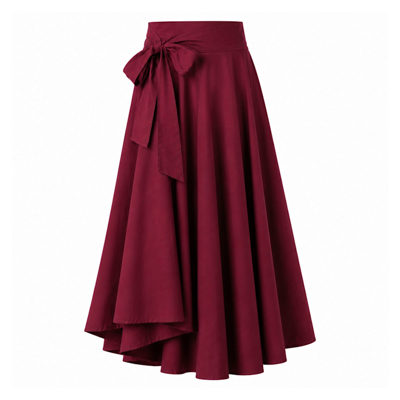 Thumbnail of Summer A-Line Midi Skirt With Bow In Burgundy Color image