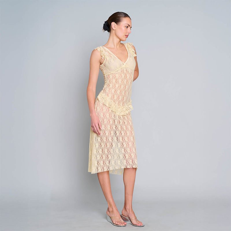 Thumbnail of Summer Love Lace Midi Dress - Lemon Yellow image
