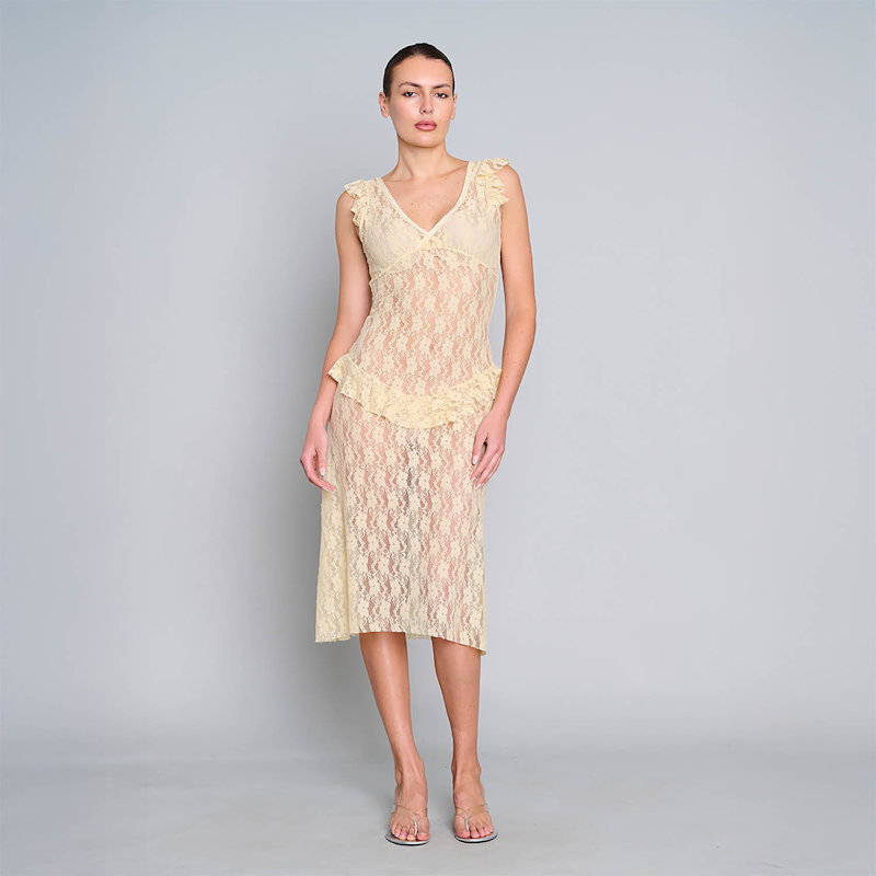 Thumbnail of Summer Love Lace Midi Dress - Lemon Yellow image