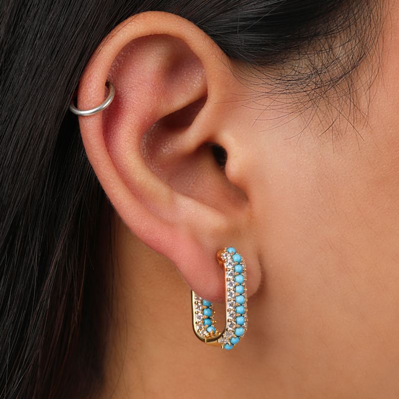 Thumbnail of Summer Sparkle U-Shaped Turquoise Vermeil Hoops image