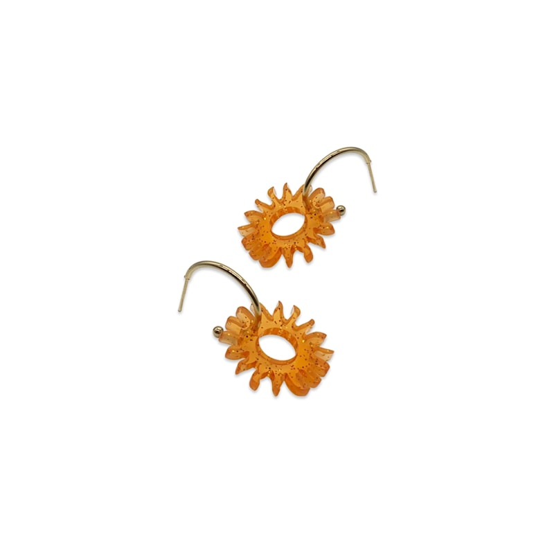 Thumbnail of Sun Hoop Earrings - Translucent Orange Glitter image