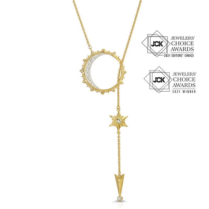 Sun, Moon Stars Lariat Drop Necklace Gold Over Silver ARY
