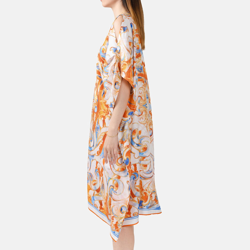 Thumbnail of Silk Kaftan Dress – Print In Orange & White image