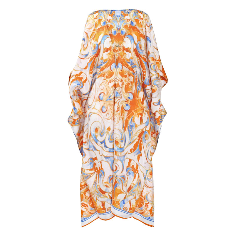 Thumbnail of Silk Kaftan Dress – Print In Orange & White image