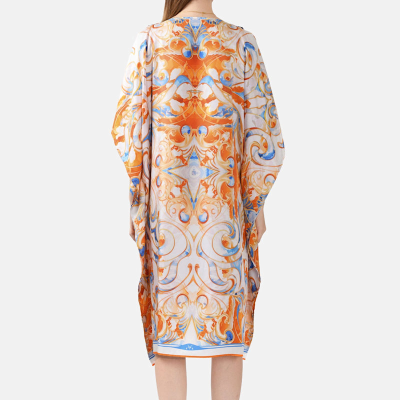 Thumbnail of Silk Kaftan Dress – Print In Orange & White image